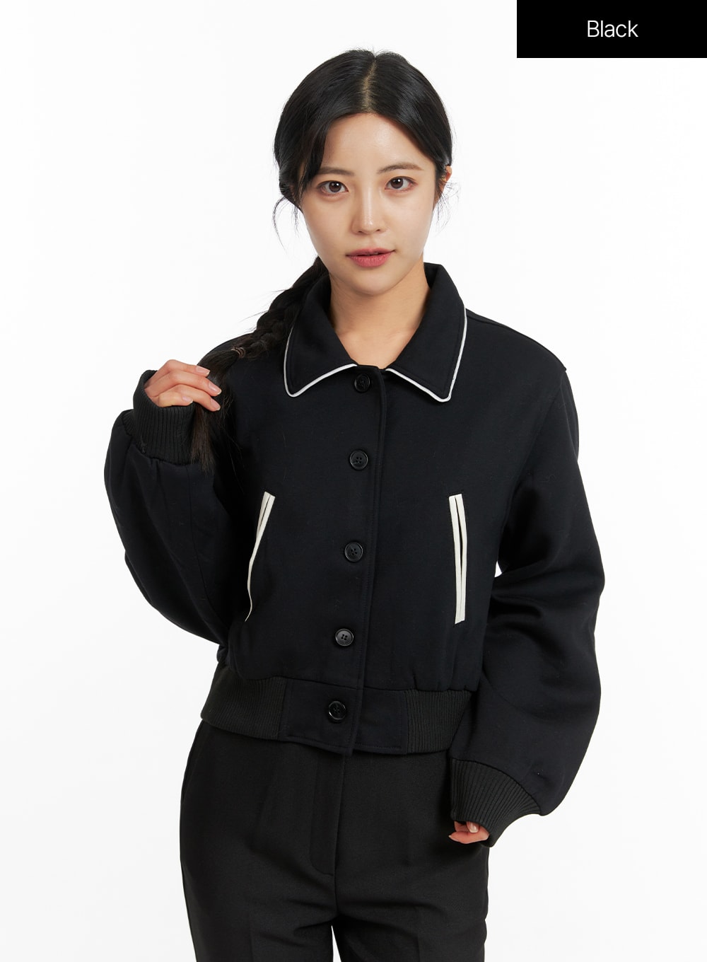solid-collar-pocket-jacket-of420 / Black