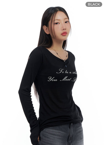 sheer-lettering-slim-top-cs424 / Black