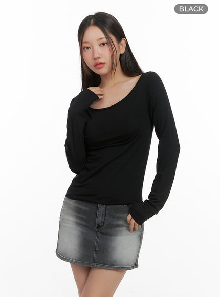 basic-u-neck-long-sleeve-tee-co404 / Black