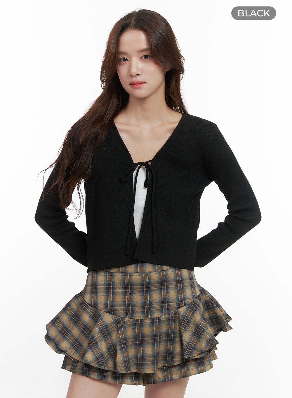 strap-long-sleeve-crop-cardigan-oo421 / Black