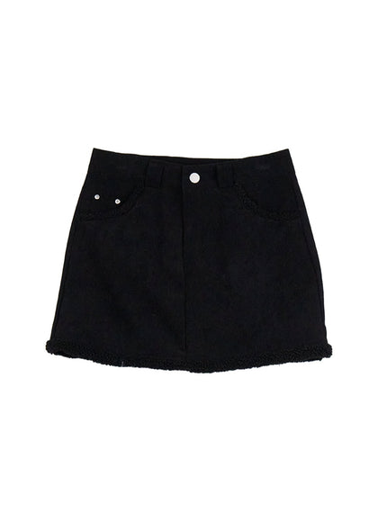 fur-lined-corduroy-mini-skirt-cj511 / Black