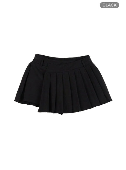 unbalanced-pleated-mini-skirt-cl424 / Black