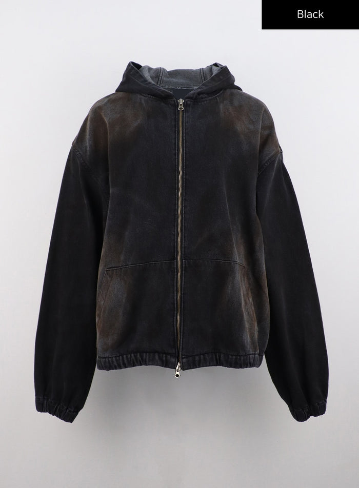 zip-up-denim-hooded-jacket-co323 / Black