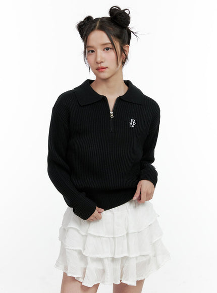 knit-half-zip-pullover-on404 / Black