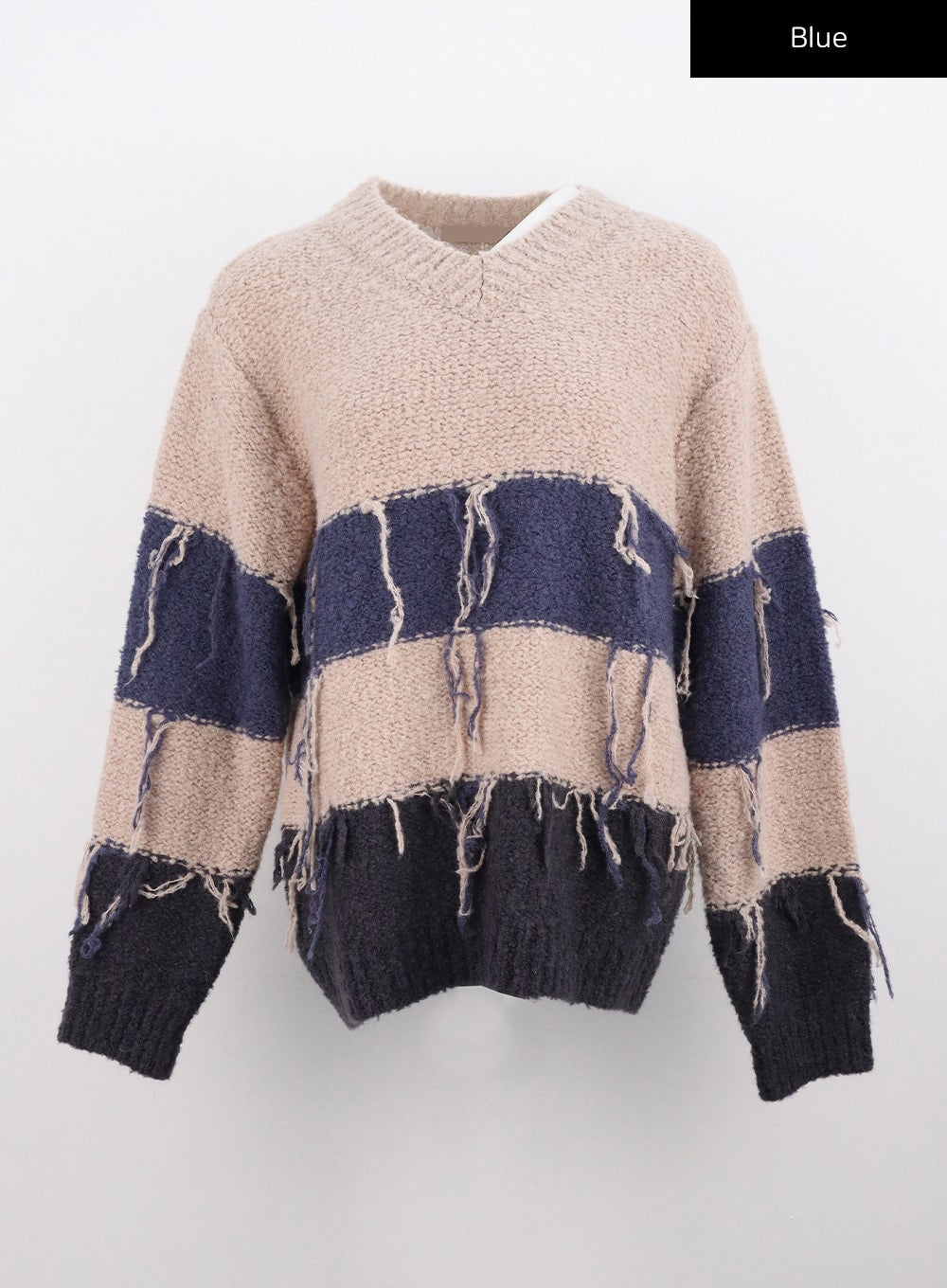 v-neck-tassel-stripe-sweater-co330 / Blue