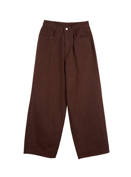 wide-fit-solid-cotton-pants-cn415 / Brown