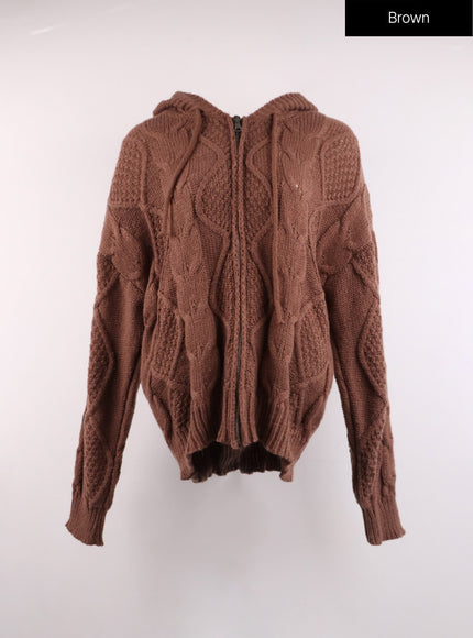 zip-up-cable-knit-sweater-oj424 / Brown