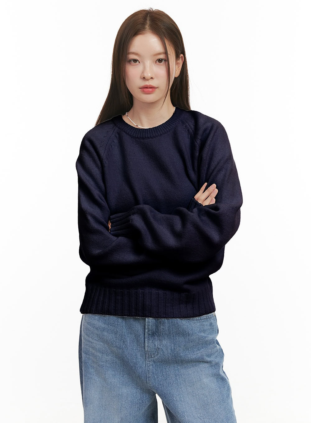 comfy-round-neck-sweater-od418 / Dark blue