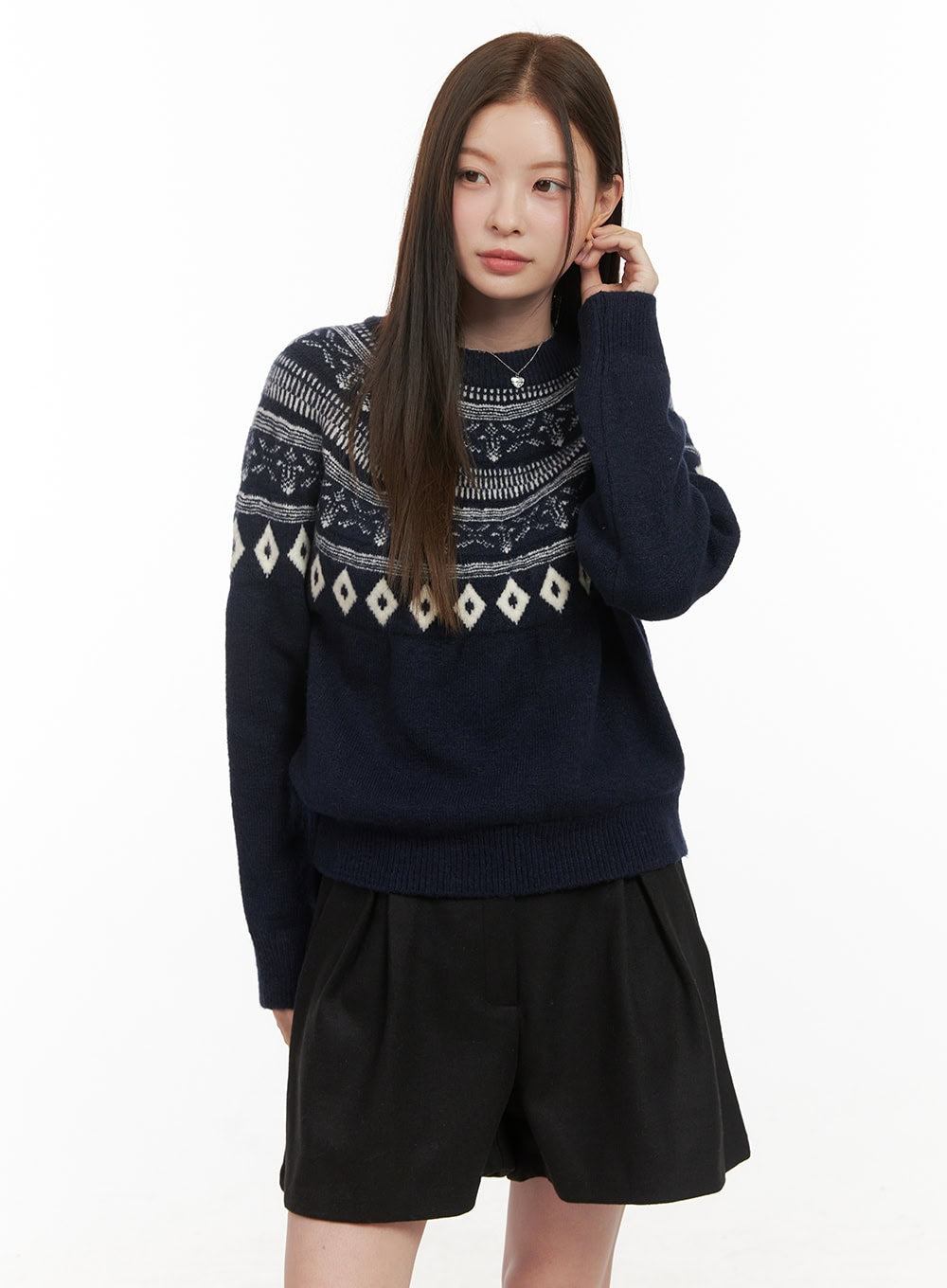 wool-blend-nordic-print-sweater-od412 / Dark blue