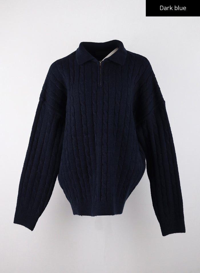 unisex-weave-knit-zipped-sweatshirt-cd328 / Dark blue