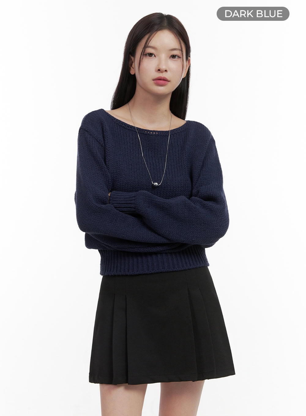 boat-neck-solid-sweater-oo416 / Dark blue