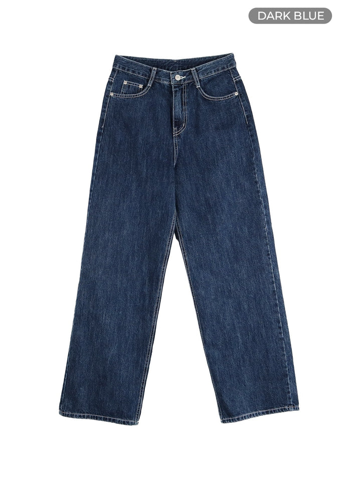 washed-cotton-baggy-jeans-om406 / Dark blue