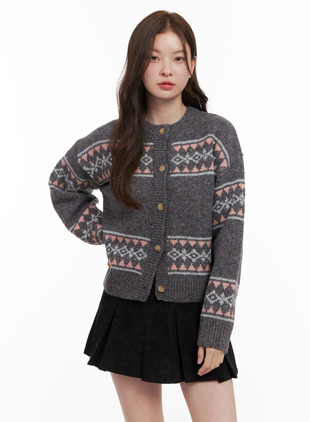 comfyknit-loose-fit-cardigan-od403 / Dark gray