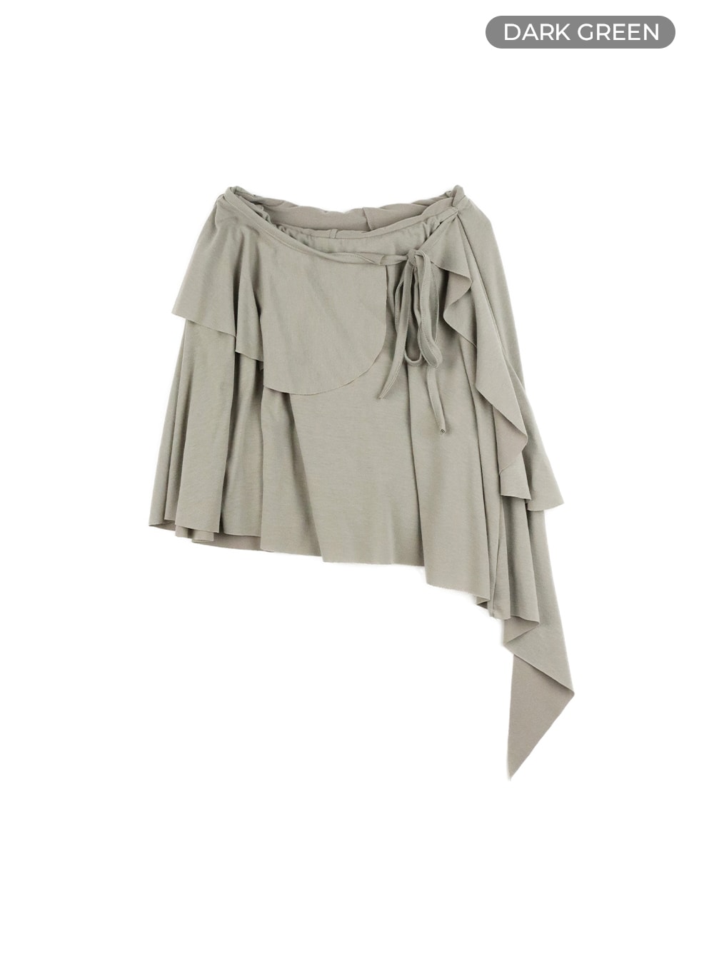 unbalanced-bowknot-detail-cotton-mini-skirt-om426 / Dark green