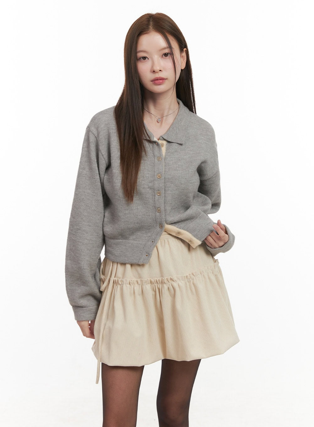 solid-knit-buttoned-sweater-od418 / Gray