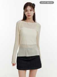 solid-knitted-long-sleeve-top-oy409 / Light beige