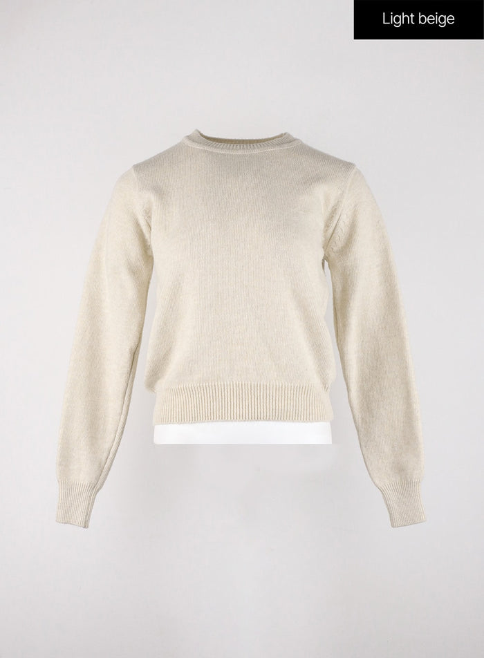 round-neck-knit-sweater-od327 / Light beige