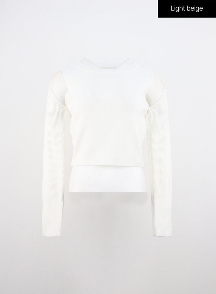 cut-out-shoulder-sweater-oo312 / Light beige