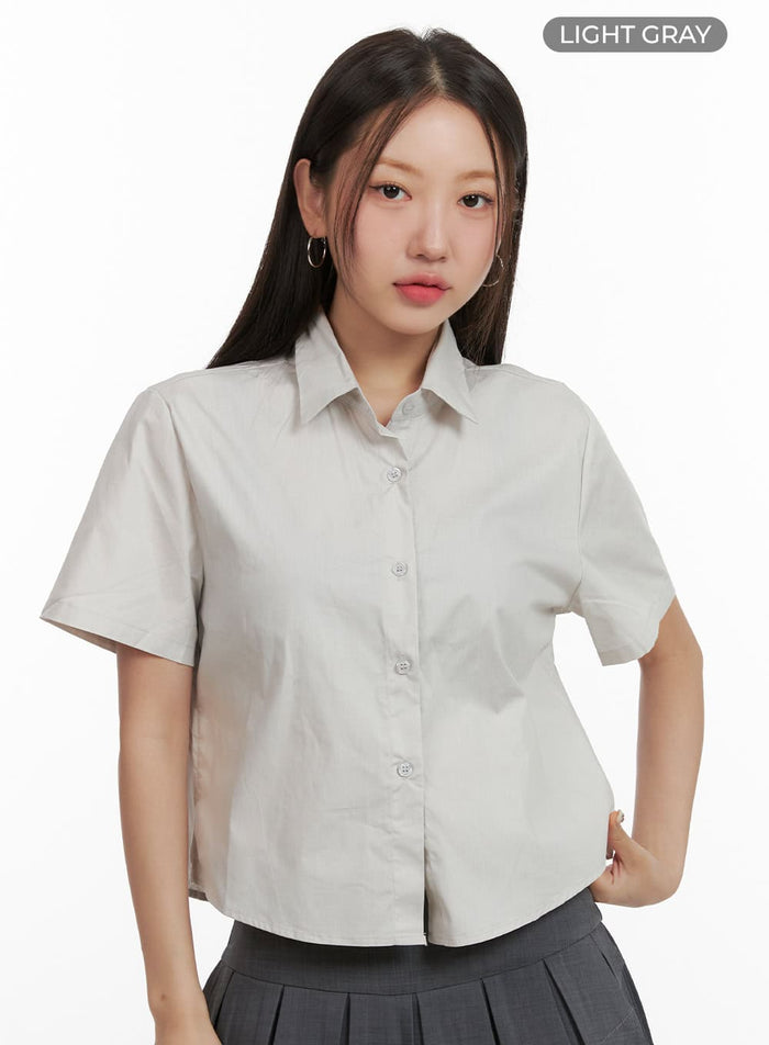 basic-collar-crop-shirt-ou403 / Light gray