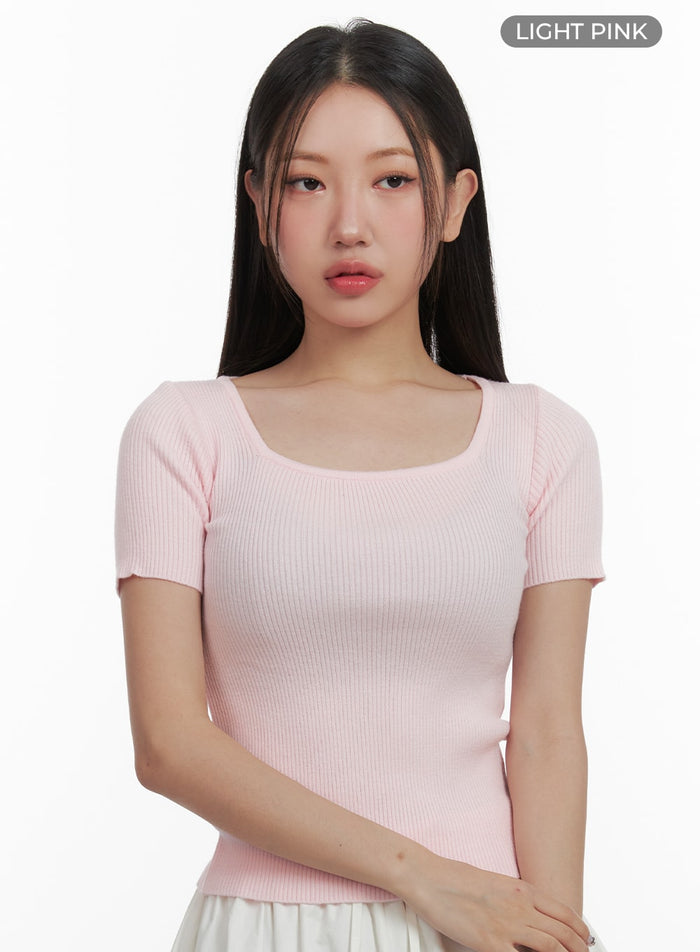 basic-square-neck-tee-oa419 / Light pink