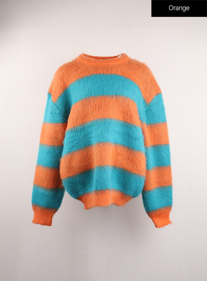 wool-blend-stripe-contrasting-knitted-long-sleeve-top-cj415 / Orange
