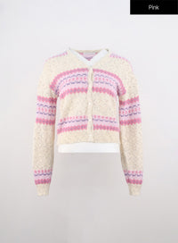 jacard-knit-button-cardigan-oo312 / Pink
