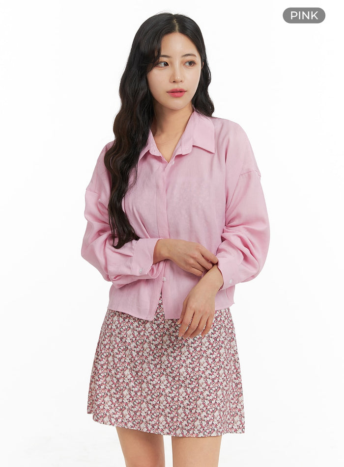 button-up-crop-shirt-om427 / Pink