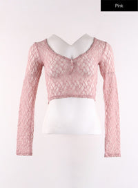 floral-lace-button-crop-top-cf405 / Pink