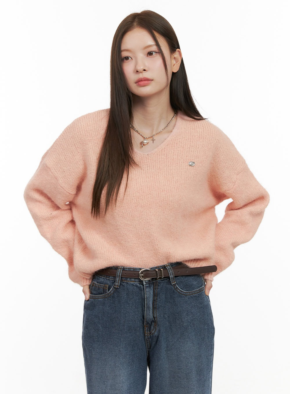 warm-v-neck-sweater-od412 / Pink