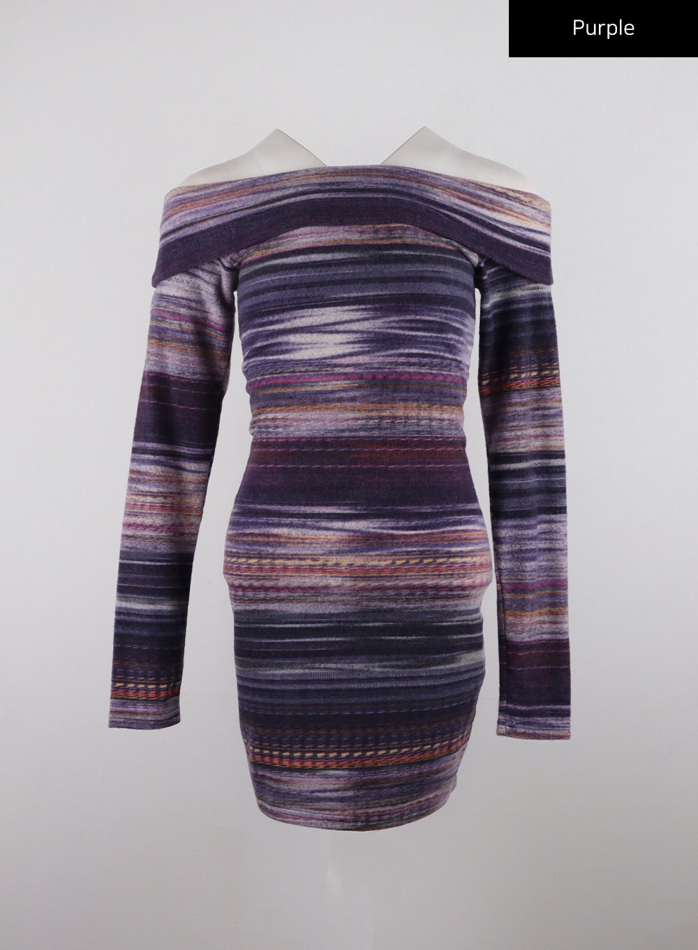 off-shoulder-stripe-mini-dress-cd312 / Purple