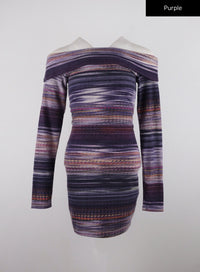 off-shoulder-stripe-mini-dress-cd312 / Purple