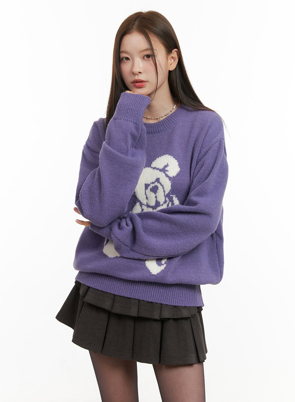 cozy-graphic-print-sweater-od417 / Purple