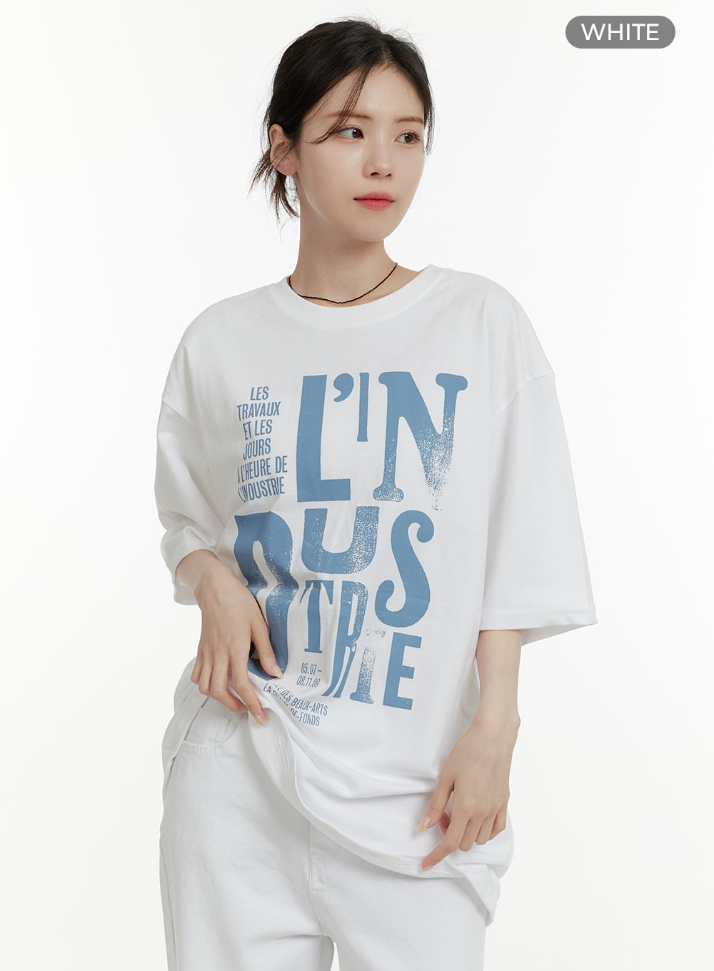 oversized-cotton-graphic-tee-oa405 / White