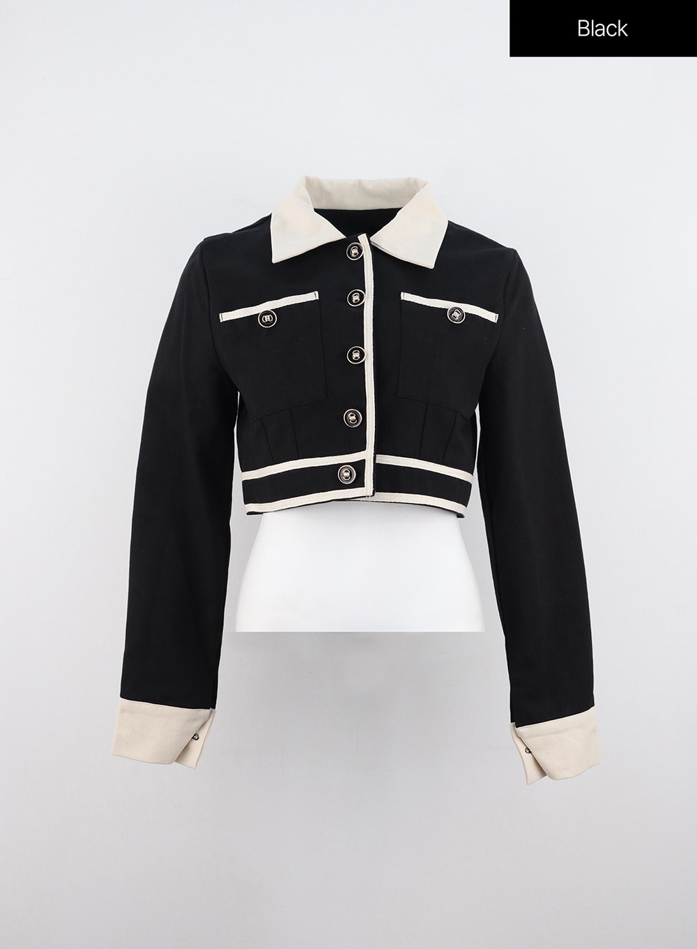 two-color-buttoned-jacket-oo323 / Black