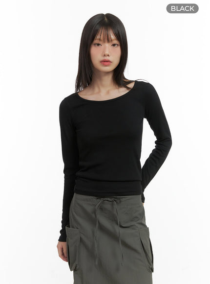 basic-u-neck-long-sleeve-top-co410 / Black