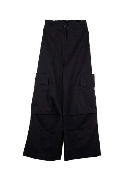 wide-fit-pocketed-cargo-pants-cn411 / Black