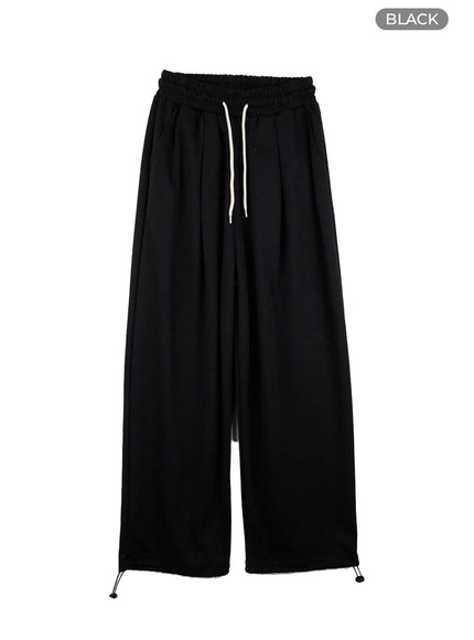 string-pintuck-wide-sweatpants-co419 / Black