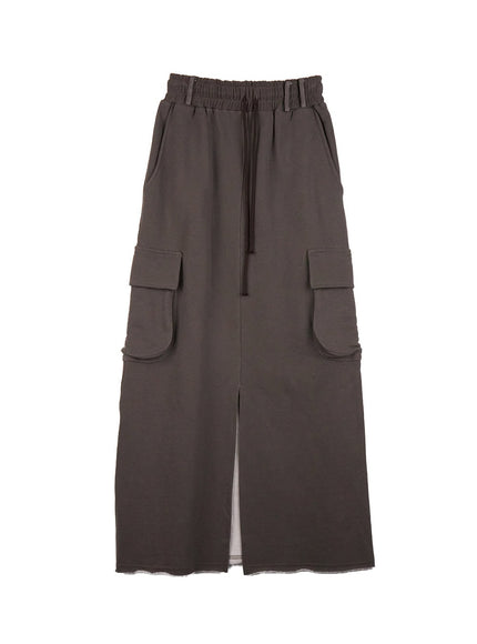 Front-Slit Cargo Maxi Skirt CJ506