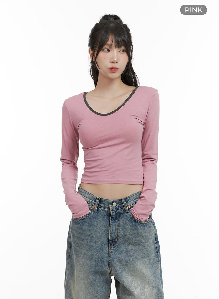 slim-fit-u-neck-crop-top-cg421 / Pink