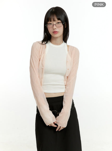 see-through-button-up-cardigan-cl426 / Pink