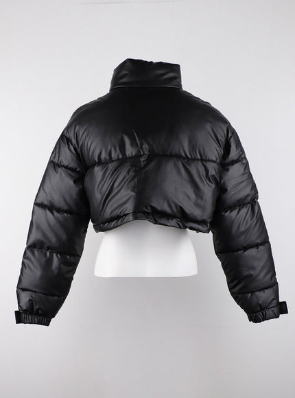 faux-leather-three-buckled-high-neck-puffer-jacket-cd315