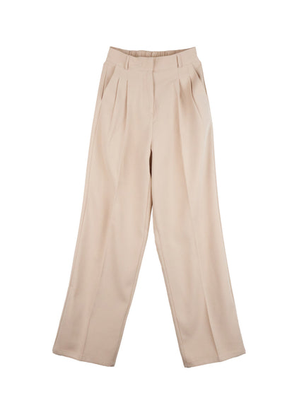 pintuck-straight-fit-slacks-on418 / Beige