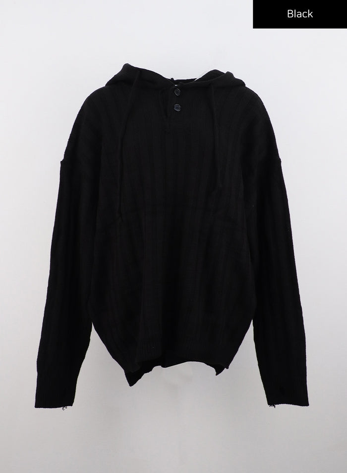 buttoned-hooded-sweater-co323 / Black
