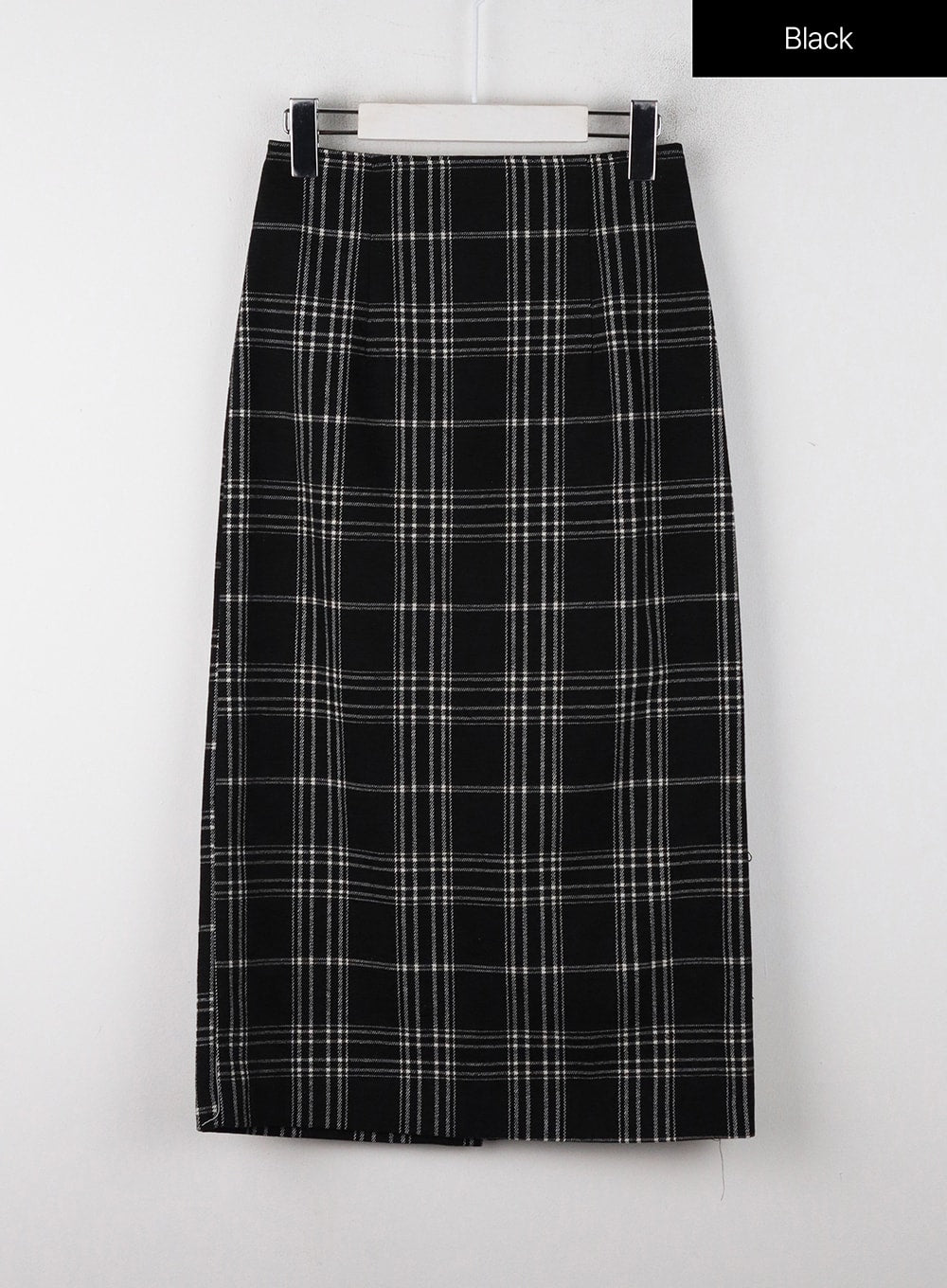 wool-like-mid-waist-plaid-maxi-skirt-oj405 / Black