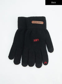 embroidered-lettering-gloves-in317 / Black