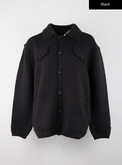 collar-button-knit-unisex-cardigan-cd328 / Black