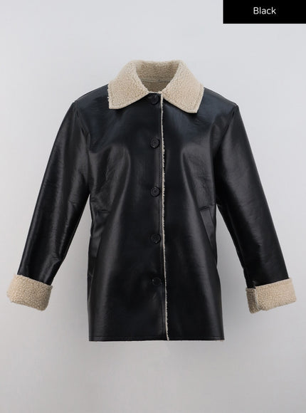 mid-length-faux-shearling-jacket-cn328 / Black