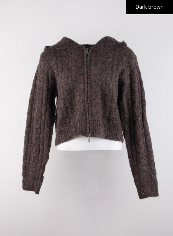 cable-knit-hooded-sweater-cd308 / Dark brown