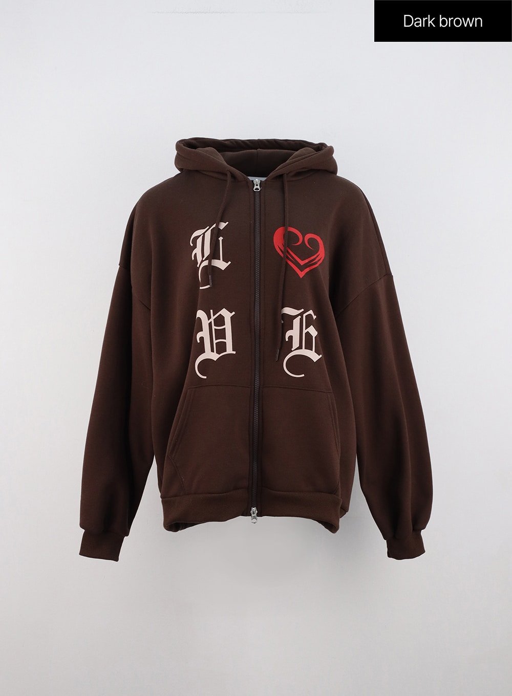 graphic-two-way-hoodie-zip-up-sweat-in322 / Dark brown