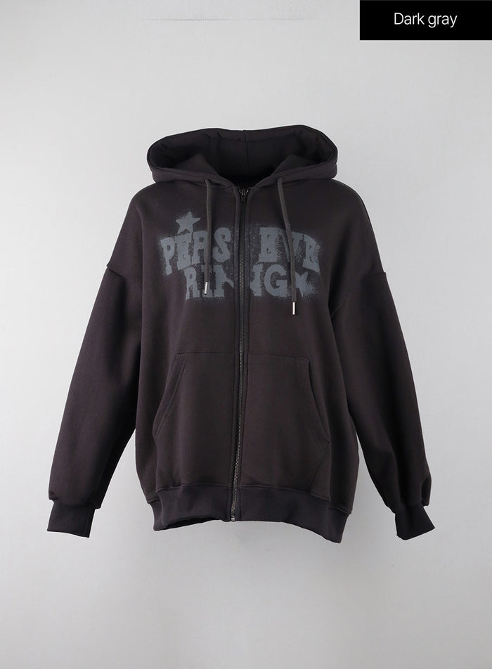 graphic-oversized-zip-up-hoodie-ij302 / Dark gray